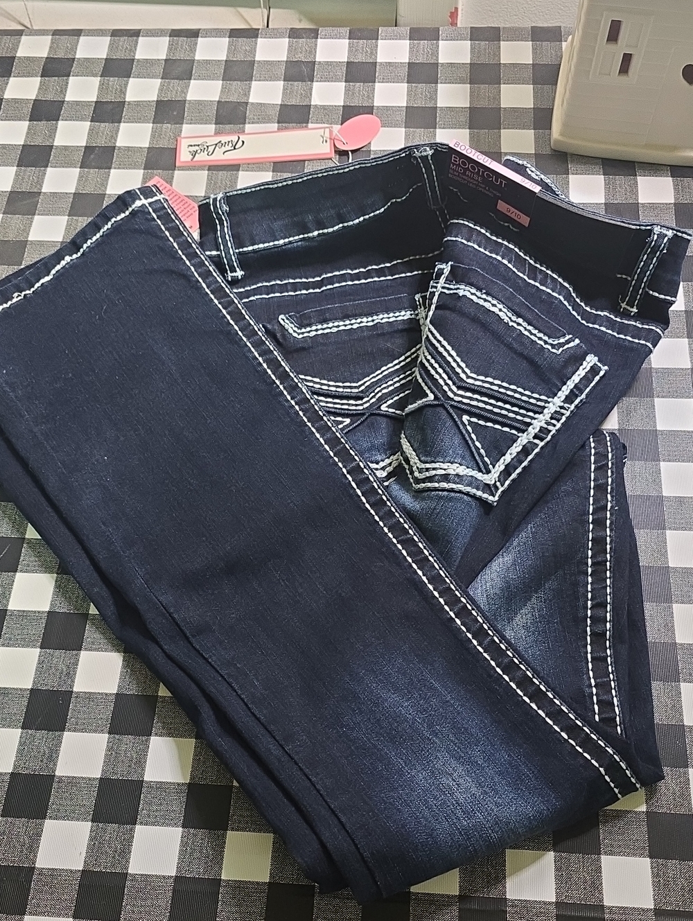 Women’s Dark Blue Bootcut Jeans with White Contrast Stitching - Boutique